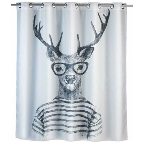 Rideau de douche antimoisissure Mr Deer Comfort Flex, rideau de douche original, lavable en machine et waterproof, 10 anneaux rideau de douche intégrés, polyester, 180x200 cm, noir - blanc (1/5)