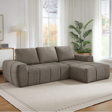 Sofa aus Cord in Taupe, segmentiertes Design mit getufteter Oberfläche, Schaumstoff- und Taschenfederkern, ohne Montage (1/5)