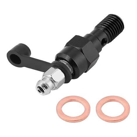 Banjo Bolt Bleed Screws, M10 x 1.0 mm Brake Master Cylinder Bleed Screw Motorcycle Nipple Banjo Bolt + Dust Cap (Black) (1/5)
