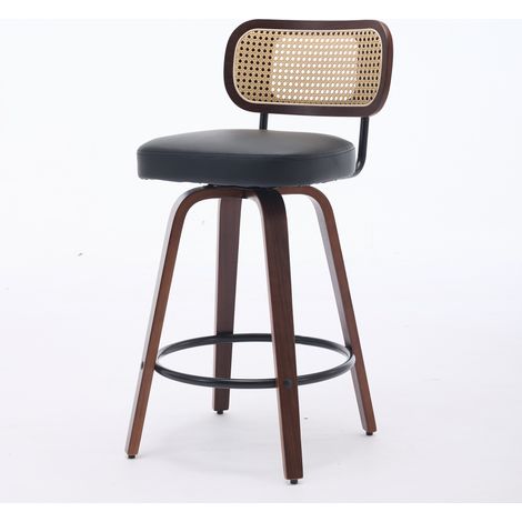 GagaTabourets de bar lot de 3 26 pouces rotin dossier cannage pivotants noir DE3866BK (1/5)