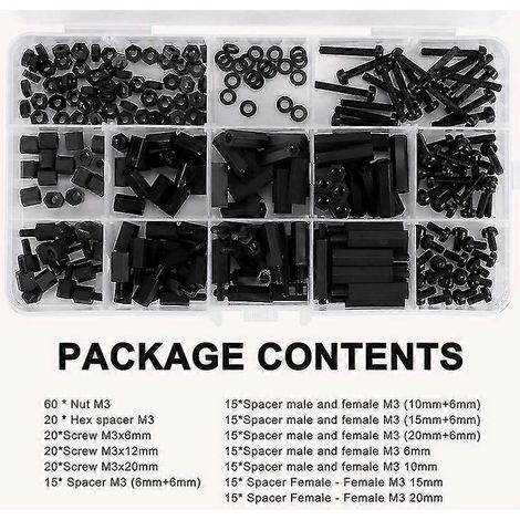 260 Stück M3 männlich weiblich Nylon Sechskant Abstandshalter Abstandsschraube Mutter Gewindesäule PCB Motherboard sortiert A (1/5)
