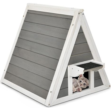 Goplus – Maisonnette pour chat en bois massif – Abri intérieur/extérieur étanche – Dimensions 50x55x52cm – Charge max 20kg – Design élégant et fonctionnel