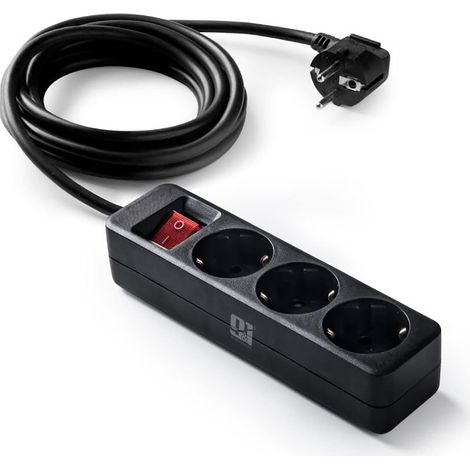 ORION91oficial® - Regleta de 3 enchufes con Interruptor y Toma de Tierra  Ladrón múltiple de 5 Metros  hasta 3680W  Protección Infantil  Cable H05W-F 3x1,5mm  Color Negro - spaziOrion91 (1/5)