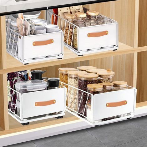 Tiroir coulissant extensible pour placard de cuisine – Capacité de charge élevée – Installation sans outil – Rail de guidage silencieux – Largeur 25 cm