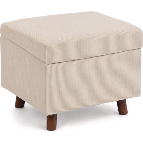 Relaxdays Hocker Cord, mit Stauraum, Holzbeine, gepolstert, HxBxT: 40x46x40 cm, Sitzhocker, Fußhocker, Wohnzimmer, beige (1/5)