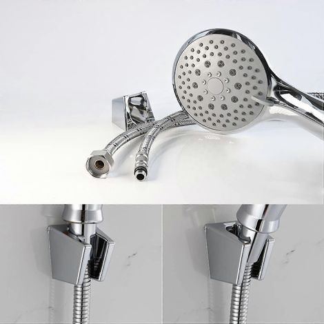 (Argent) Support de pomme de douche, support de pomme de douche, support de pomme de douche mural avec vis, deux emplacements pour cartes, compatible (1/3)