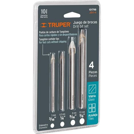 Truper Juego Brocas para vidrio y azulejo 4 unidades