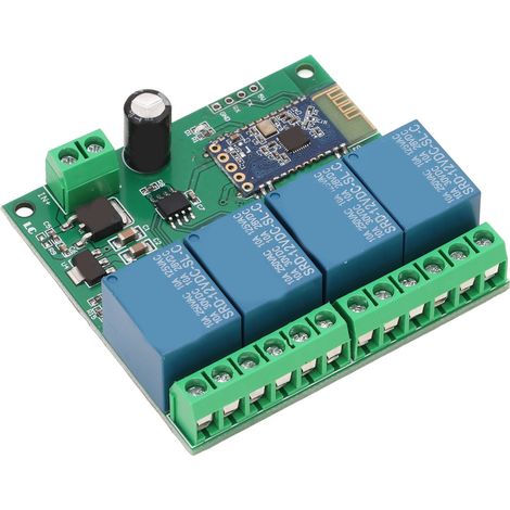 Module relais Bluetooth 4 canaux avec télécommande, forte capacité anti-interférences pour maison connectée, alimentation 12 V CC. (1/5)