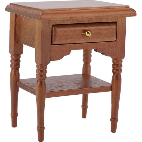 Table de chevet miniature à l'échelle 1:12 pour maison de poupée, en bois de châtaignier, accessoire de chevet pour maison de poupée (1/5)