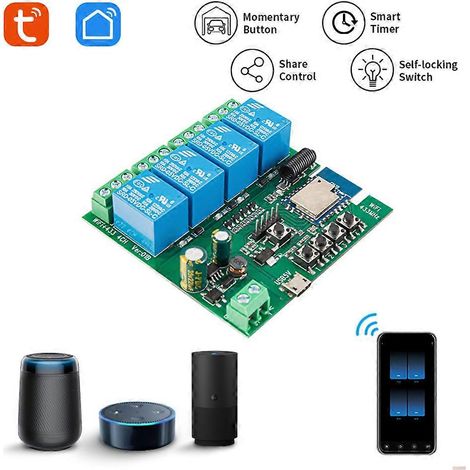 Interrupteur intelligent WiFi Tuya 4 canaux avec minuterie DIY 85-265 V 5 V 2,4 GHz, module domotique Smartlife compatible IFTTT, Alexa et Google Home. (1/5)