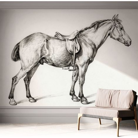 Papier peint autocollant adhésif décoratif avec motifs pour salon et chambre a motif Esquisse de cheval 312x219 cm (1/5)