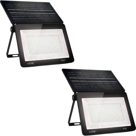 2x Faro Led 400w Solare Faretto Esterno 170 Led Slim Pieghevole Crepuscolare