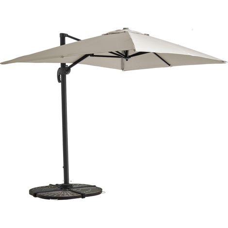 Parasol déporté 2x3 m et 4 dalles lestées aluminium blanc