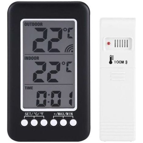 Thermometre interieur exterieur sans fil, Accueil Thermomètre, LCD Numérique Thermomètre intérieur extérieur Horloge Compteur de température Transmetteur sans Fil avec (1/5)