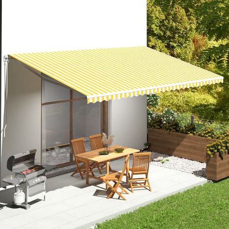 FIMEI Tissu de remplacement pour auvent Jaune et blanc 6x3,5 m (1/5)