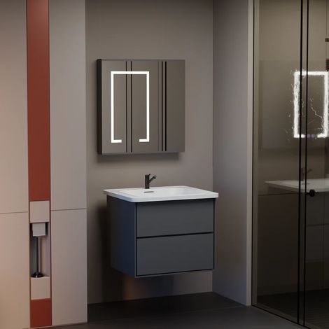 Ensemble Mobilier de Salle de Bain 60x50 2 Pieces Gris et Blanc (1/5)