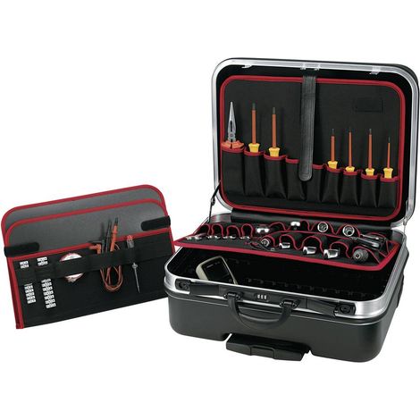 Toolcraft – Mallette à outils avec roulettes – Coques en ABS résistant aux chocs – Cadre en aluminium – 23 compartiments à outils – Poignée télescopique (1/6)