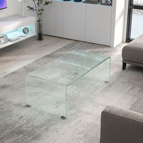 Table basse en verre table de salon rectangulaire design moderne en verre trempé avec bords arrondis sûrs transparent (1/5)