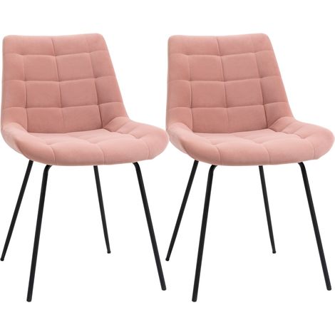 Lot de 2 chaises velours rose rétro - Pieds acier - Avec dossier - Pour salle à manger & salon (1/5)