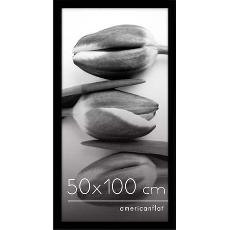 Cadre 50x100 cm Noir - Cadre Photo Grand Format 100x50 cm en Bois MDF avec Plexi Poli et Matériel de Suspension - Suspension Horizontale ou Verticale (1/5)