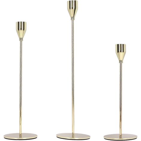 Lot de 3 bougeoirs entièrement métalliques, design simple, installation facile, bougeoirs longs pour restaurants et fêtes. (1/4)