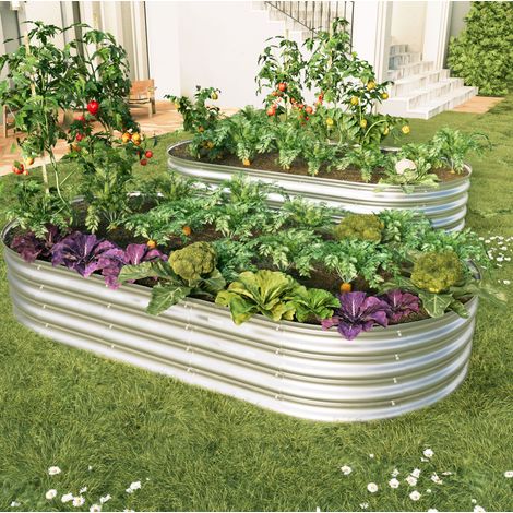 Carré potager surélevé en acier galvanisé, lot de 2, 182,9 x 91,5 x 30,5 cm, argenté DESVIAE (1/5)