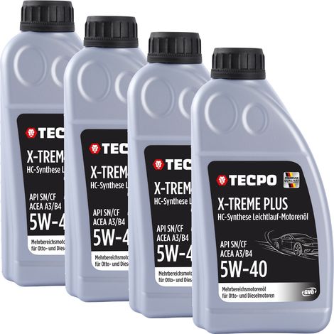 TECPO Motoröl 5W40 Öl X-TREME Plus Öl, 4 Liter 5W-40 Gebinde HC-Synthese für Diesel-und Benzinmotoren entspricht API SN/CF / ACEA A3/B4 / 502/505 / 226.3/226.5 / Longlife 01/98 (1/4)