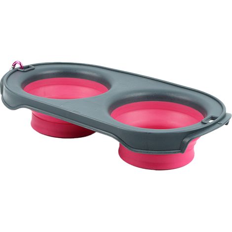 Gamelle double pliable en silicone, gamelle double portable universelle pour chiens et chats (1/4)