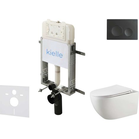 kielle Genesis New - Conjunto de instalación empotrada, inodoro Gaia Rimless, asiento softclose y pulsador Gemini New I, negro mate 30528SZ12 (1/5)