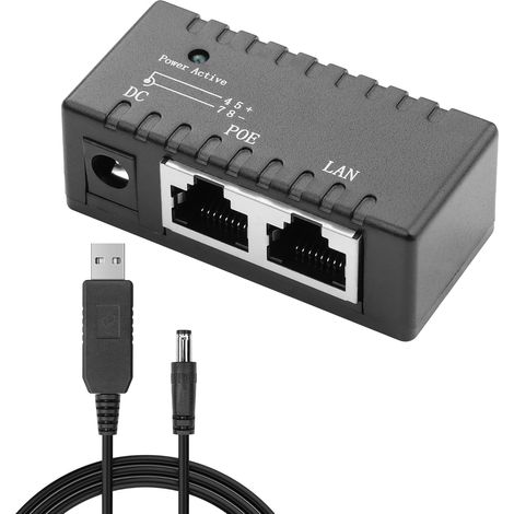Injecteur POE Power Over Ethernet via bloc d'alimentation 12 V 24 V 48 V, distance jusqu'à 100 m, prise murale Power over, câble 12 V CC (2,5 G) (1/5)