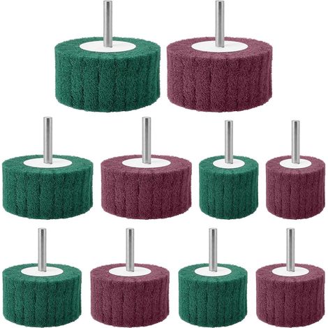 Lot de 10 disques abrasifs à lamelles 25/30/40/50/60 mm, ponceuse à lamelles et disques abrasifs non tissés pour nettoyer, enlever la peinture et l'oxyde, avec tige de 6 mm pour perceuses (1/5)