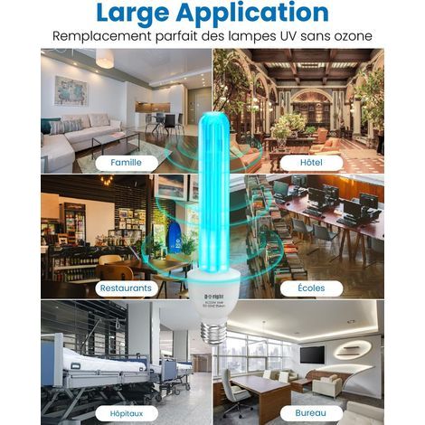 Lampe Ultraviolet Ozone E27 15W Lampe UV Germicide UVC avec Ampoule Ozone E27 Ampoule UV Sterilisateur avec Tube de Quartz Stérilisation UVC 254nm AC220-240V pour Toilette, Cuisine, Chambre (1/4)