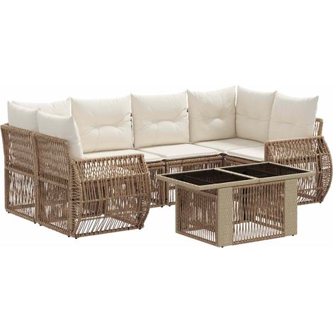 Gartensofa-set 7 stk. Beige und Cremeweiß Poly-Rattan vidaXL (1/5)
