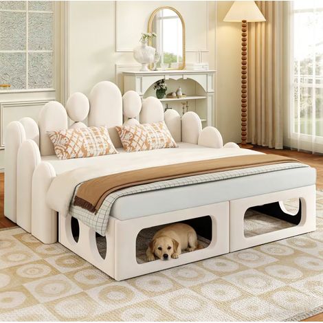 Bett Doppelbett platzsparend 180x200 Samt Beige HAVRYA (1/5)
