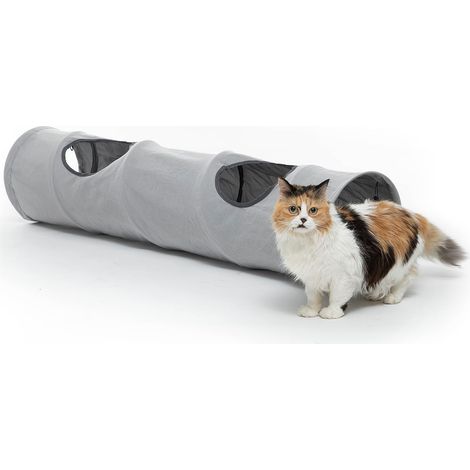 Foldable Play Tunnel for Cats, Multifunctional: Rest, Play, Entertainment, Waterproof, Indoor and Outdoor Use, Grey, Polyester (1/5)