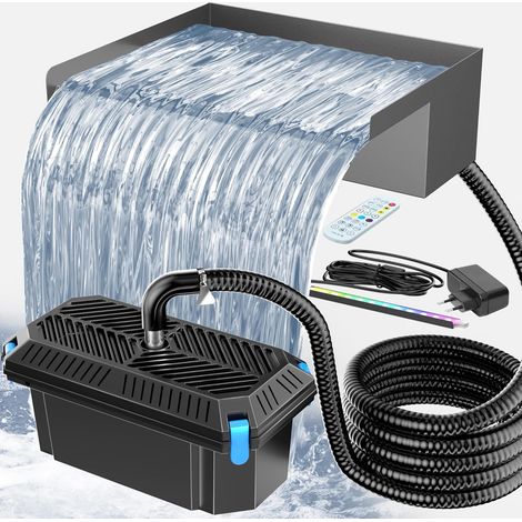 Ensemble cascade POPOSOAP 30 cm pour bassins, bac de débordement en acier inoxydable 304 avec système de filtration à 3 étapes, pompe 40 W (2500 L/h), éclairage LED RGB, tuyau de 3 m pour bassins de j (1/5)