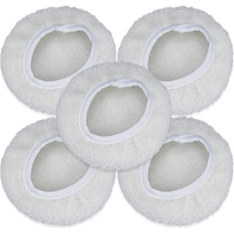 Set di 5 cuffie per lucidatura, kit di dischi per lucidatura auto da 125-150 mm, cuffia in lana, tamponi per ceratura compatibili con la maggior parte delle lucidatrici per auto.