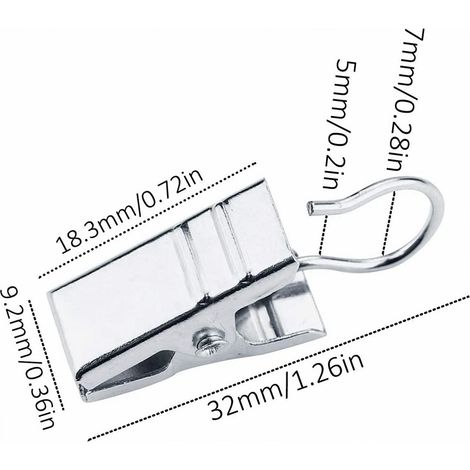 Curtain clips, hooks, painted metal clips, buckles, shower curtain clips, heavy-duty thickened clips, durable stainless steel (20 pieces) (1/5)