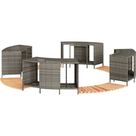 Whirlpool-Umrandung Grau Poly Rattan und Massivholz Akazie