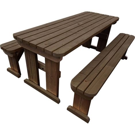 6ft (180cm) Picnic table and bench set, rustic brown finish, Aspen rounded corners (1/5)