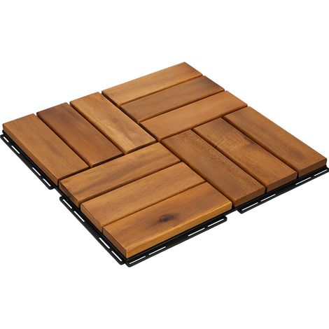 1m² Holzfliesen Terrassenfliesen Holz Fliesen Mosaik 30x30 cm, 11 STK Balkonfliesen wetterfest aus Akazienholz mit Klicksystem für Terrasse Balkon (1/5)