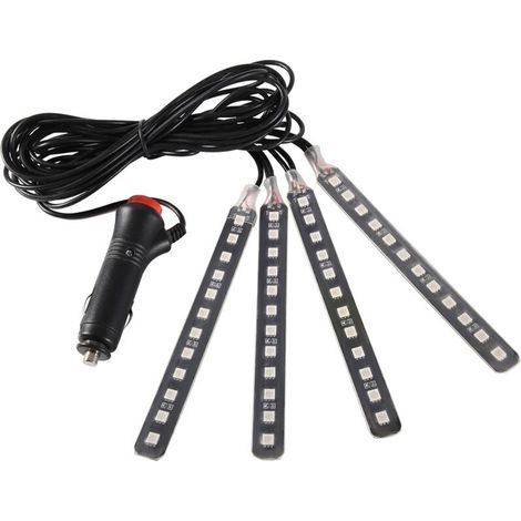 Striscia LED RGB per interni auto, 12V, 4x 12SMD, luce ambientale per i piedi, telecomando (illuminazione blu) (1/5)