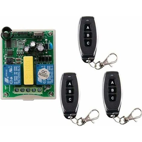Télécommande radio 2 canaux, 1 récepteur + 3 émetteurs pour porte de garage tubulaire, kit radio, commande moteur treuil électrique, 220 V, fonction inverseur (1/4)
