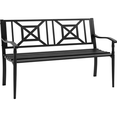 Banc de jardin en acier noir pour 2 personnes avec dossier haut et accoudoirs. 128 x 62.5 x 81.5 cm (1/5)