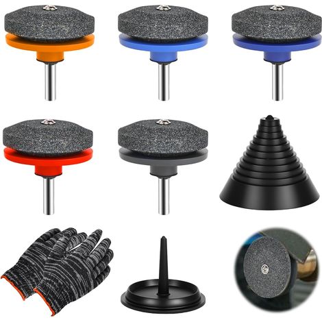 Set di affilatrici per lame da tosaerba da 7 pezzi, affilatrice per lame da tosaerba con bilanciatore e guanto, ideale per attrezzi da giardino (1/5)
