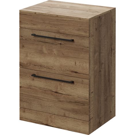 Napoli 460 Tobacco Oak 600mm 2 Drawer Vanity Unit for Countertop Basins - 600mm - Matt Black 320mm Handle