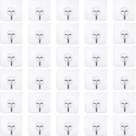 50 pièces crochets adhésifs sans perçage Crochet sans perçage auto-adhésif, crochet mural transparent, crochet adhésif transparent crochet de porte patère étanche idéal pour cuisine salle de bain mur (1/4)