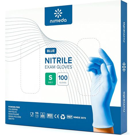 Gants jetables bleus 100 pièces Gants en nitrile Gants jetables Sans latex Sans poudre Pour l'alimentation, la médecine, les cosmétiques et l'usage domestique (1/5)
