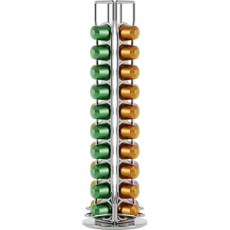 Présentoir rotatif pour capsules de café, en métal, 24 Dolce Gusto, organisateur de comptoir, modèle électroplaqué (peut contenir 40 capsules Nespresso)
