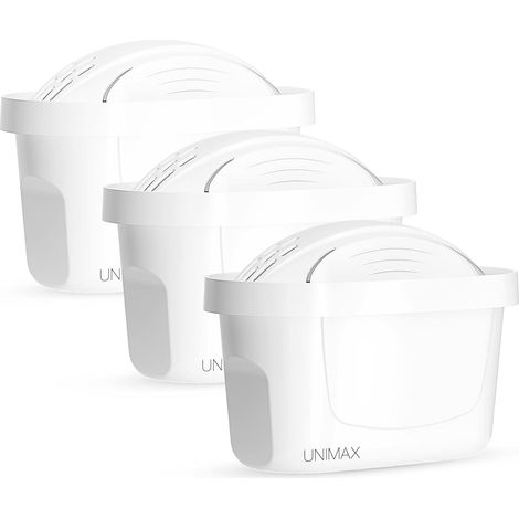 Cartouches Filtrantes Unimax Lot de 3 pcs. - Améliorent le goût et la qualité de l'eau, Réduisent la dureté de l'eau, Alternative à l'eau en bouteille - Sans BPA, Préviennent les calculs rénaux (1/5)